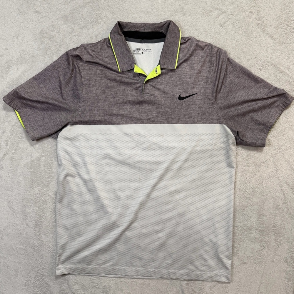 Nike Men’s Heather Gray, White & Neon Yellow Polo